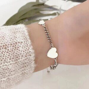 925 Sterling Silver Heart Bracelet Heart Charm Bracelet Paperclip Link Bracelet